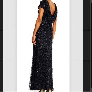 NWT Adrianna Papell navy draped black sequin gown